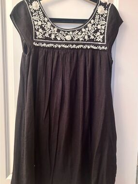 American Eagle Outfitters Blue Mini Dress with White Floral Embroidery
